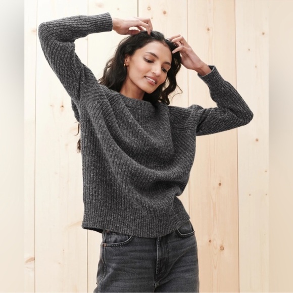 Jenni Kayne Oversized Cashmere Fisherman Sweater Charcoal Grey Size Medium - Picture 2 of 9